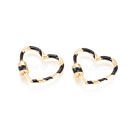Golden Plated Brass Screw Carabiner Lock Charms, with Enamel, for Necklaces Making, Long-Lasting Plated, Heart, Black, 22x26.5x5.3mm, Screw: 6.5x5.3mm(KK-L197-01E)