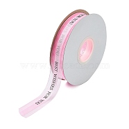 Stain Ribbon, with Lace, for Package, Black Word BEST WISHES FOR YOU, Pink, 1 inch(25mm), about 50yard/roll(OCOR-WH0075-15)