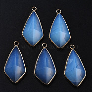 Opalite Charms, with Golden Plated Brass Edge and Loop, Faceted, Rhombus, 35x17.5x8.5mm, Hole: 2mm(G-Q998-029G)