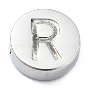 Tarnish Resistant 304 Stainless Steel Beads, Flat Round with Letter, Stainless Steel Color, Letter R, 8x3mm, Hole: 1.6mm(STAS-H219-15P-R)