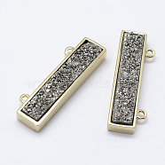 Electroplate Natural Druzy Agate Pendants, with Brass Findings, Rectangle, Golden, Platinum Plated, 8.5x26.5x4mm, Hole: 1mm(G-E459-03A-G)
