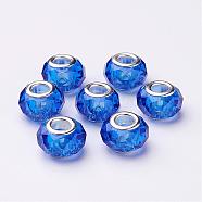 Handmade Glass European Beads, Large Hole Beads, Silver Color Brass Core, Royal Blue, 14x8mm, Hole: 5mm(GPDL25Y-24)