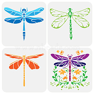 4Pcs 4 Styles PET Hollow Out Drawing Painting Stencils, for DIY Scrapbook, Photo Album, Floral & Insect, Dragonfly, 200x200mm, 1pc/style(DIY-WH0394-0299)