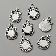 50Pcs Tibetan Style Zine Alloy Pendant Cabochon Settings, Flat Round, Antique Silver, Tray: 12mm, 28x19x2mm, Hole: 2mm(FIND-WH0126-14AS)