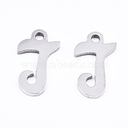 201 Stainless Steel Charms, Laser Cut, Alphabet, Stainless Steel Color, Letter.J, 12x6.5x1mm, Hole: 1.4mm(X-STAS-T044-217P-J)