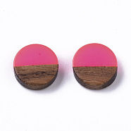 Resin & Wood Cabochons, Flat Round, Fuchsia, 10x2.5~4mm(RESI-S358-70-H49)