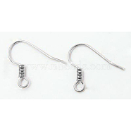Brass Earring Hooks, Ear Wire, with Horizontal Loop, Nickel Free, Silver Color Plated, 17mm, Hole: 1.5mm, 21 Gauge, Pin: 0.7mm(KK-Q363-S-NF)