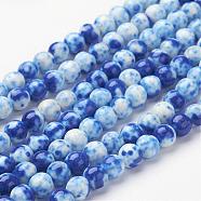 Synthetic Ocean White Jade Bead Strands, Dyed, Round, Royal Blue, 4mm, Hole: 1mm, about 96pcs/strand, 15.7 inch(400mm)(G-J350-4mm-02)