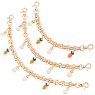 Alloy Enamel Pendant Purse Chains, with Alloy & Iron Findings, Rabbit & Carrot, Light Gold, 20.3~31x0.8~1.2cm, 3 style, 1pc/style, 3pcs/box(AJEW-AB00098)