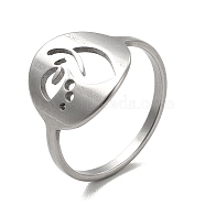 201 Stainless Steel Finger Rings, Hollow Out Leaf Wide Band Rings for Women, Stainless Steel Color, 1.8~13.5mm, Inner Diameter: 17mm(RJEW-G278-06P)
