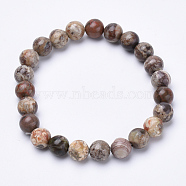 Natural Flower Agate Beaded Stretch Bracelets, Round, 1-3/4 inch~2-1/8 inch(48~54mm)(BJEW-S128-05)
