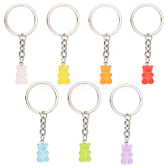 7Pcs 7 Colors Candy Color Transparent Bear Resin Pendant Keychain, for Keychain Mobile Phone Car Key Bag Pendant Decoration, Mixed Color, 7.3cm, 1pc/color(KEYC-CP0001-17)