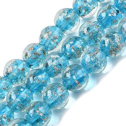 Luminous Handmade Gold Sand Lampwork Beads Strands, Round, Glow in the Dark, Deep Sky Blue, 10mm, Hole: 1.2mm, about 40pcs/strand, 14.3 inch(38cm)(LAMP-P051-L07-10mm-01)