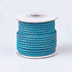 Braided Leather Cords, Round, Turquoise, 3mm, about 10yards/roll(WL-P002-17-A)