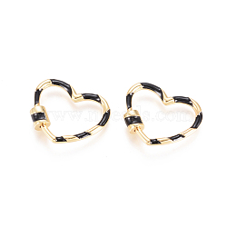Golden Plated Brass Screw Carabiner Lock Charms, with Enamel, for Necklaces Making, Long-Lasting Plated, Heart, Black, 22x26.5x5.3mm, Screw: 6.5x5.3mm(KK-L197-01E)