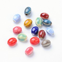 Handmade Porcelain Beads, Oval, Mixed Color, 12x9x9mm, Hole: 3mm(PORC-S444-M)