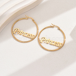 Stainless Steel Geometric Retro Casual Hoop Earrings for Women, Fashionable and Simple, Real 18K Gold Plated, Word, 44mm(EP5008-3)