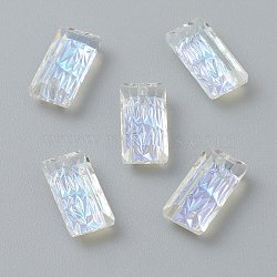 Embossed Glass Rhinestone Pendants, Rectangle, Faceted, Crystal Shimmer, 14x7x4.2mm, Hole: 1.5mm(GLAA-J101-07A-001SI)