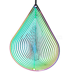 Stainless Steel 3D Wind Spinners, Wind Chime for Outdoor Yard and Garden Patio Hanging Decoration, Rainbow Color, Teardrop, 100mm(PW-WG08C7F-02)