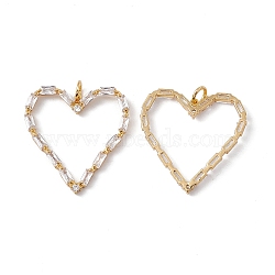 Brass Micro Pave Clear Cubic Zirconia Pendants, Heart Charm, Real 18K Gold Plated, 27x27x3mm, Hole: 3.5mm(KK-E068-VC003)