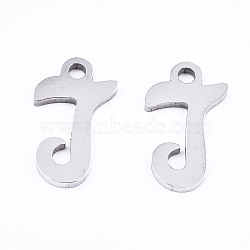 201 Stainless Steel Charms, Laser Cut, Alphabet, Stainless Steel Color, Letter.J, 12x6.5x1mm, Hole: 1.4mm(X-STAS-T044-217P-J)