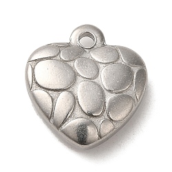 304 Stainless Steel Pendants, Heart with Oval Pattern Charms, Stainless Steel Color, 16.5x15x4.5mm, Hole: 1.8mm(STAS-R223-02C)