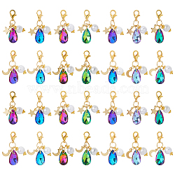 28Pcs 7 Colors Glass & Acrylic Pendant Decorations, with Alloy Lobster Claw Clasps, Golden, Mixed Color, 35mm, 2pcs/style(HJEW-FH00134)