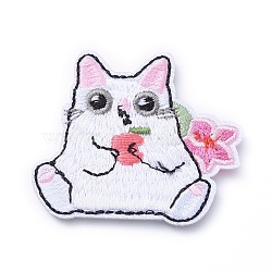 Computerized Embroidery Cloth Iron on/Sew on Patches, Costume Accessories, Appliques, Cat with Apple, Colorful, 43x50x2mm(X-DIY-E025-A05)