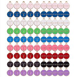 90Pcs 9 Colors Alloy Enamel Pendants, Cadmium Free & Lead Free, Flat Round with Constellation, Light Gold, Aries, 15x12x2mm, Hole: 1.5mm, 10pcs/color(ENAM-SZ0001-54D)