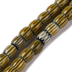 Handmade Lampwork Beads Strands, Rarrel, Olive, 8x7.5mm, Hole: 1.2mm, about 47pcs/strand, 14.69''(37.3cm)(LAMP-K041-01B-16)