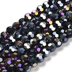 Opaque Glass Beads Stands, AB Color, Faceted(32 Facets), Round, Black, 6x5.5mm, Hole: 1.2mm, about 91~93pcs/strand, 19.49~19.92 nch(49.5~50.6cm)(EGLA-A035-P6mm-B18)
