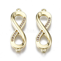 Brass Micro Pave Clear Cubic Zirconia Links Connectors, Infinity, Golden, 22x7x2mm, Hole: 0.8mm(ZIRC-S069-038G)