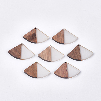 Resin & Wood Pendants, Fan Shape, WhiteSmoke, 33.5x49x4~4.5mm, Hole: 2mm