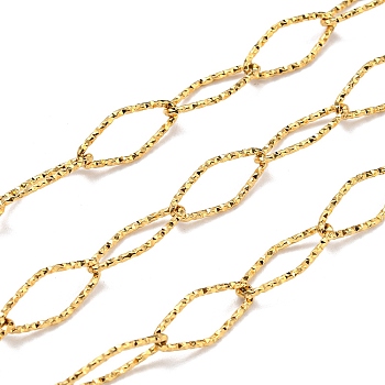 304 Stainless Steel Rhombus Link Chains, Soldered, with Spool, Real 18K Gold Plated, 15x7x1mm, 10m/roll