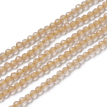 Glass Beads Strands, Faceted, Round, Bisque, 1.5~2x2mm, Hole: 0.2mm, about 178~186pcs/strand, 14.5~15.5 inch(36~39cm)