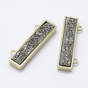 Electroplate Natural Druzy Agate Pendants, with Brass Findings, Rectangle, Golden, Platinum Plated, 8.5x26.5x4mm, Hole: 1mm