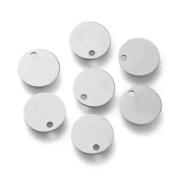 304 Stainless Steel Charms, Laser Cut, Stamping Blank Tag, Flat Round, Stainless Steel Color, 8x0.4mm, Hole: 1mm