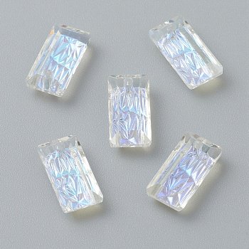 Embossed Glass Rhinestone Pendants, Rectangle, Faceted, Crystal Shimmer, 14x7x4.2mm, Hole: 1.5mm