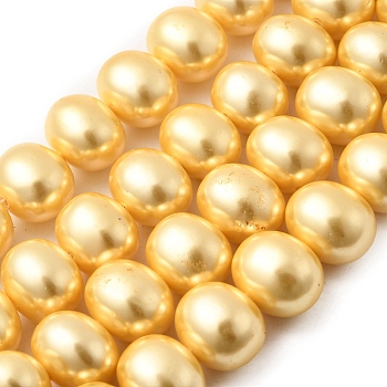 Shell Pearl Beads Strands, Potato, Gold, 12.5~13x15~15.5x12~12.5mm, Hole: 0.9mm, about 31pcs/strand, 15.71 inch(39.9cm)