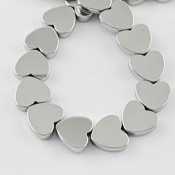 Non-magnetic Synthetic Hematite Beads Strands, Grade A, Heart, Platinum Plated, 4x4x2mm, Hole: 1mm, 100pcs/strand, 15.5 inch