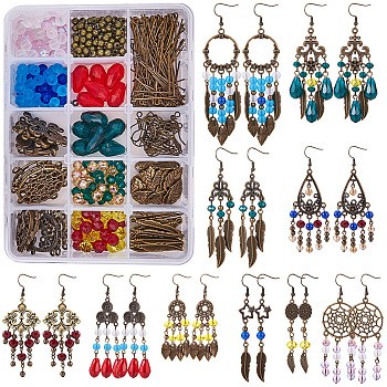 DIY Earring Making, Alloy Chandelier Components, Glass Beads and Brass Earring Hooks, Mixed Color, 140x108x30mm