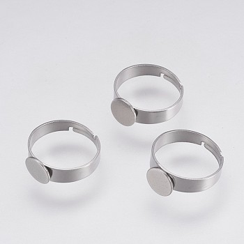 Adjustable 304 Stainless Steel Pad Ring Settings, Flat Round, Stainless Steel Color, Tray: 8mm, 17mm, 4.5x0.7mm