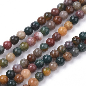 Natural Ocean Jasper Beads Strands, Round, 4mm, Hole: 0.7mm, about 93pcs/strand, 14.96 inch(38cm)