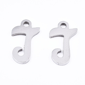 201 Stainless Steel Charms, Laser Cut, Alphabet, Stainless Steel Color, Letter.J, 12x6.5x1mm, Hole: 1.4mm
