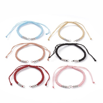 Adjustable Braided Polyester Cord Bracelet Making, with 304 Stainless Steel Jump Rings and Smooth Round Beads, Mixed Color, Single Chain Length: about 6-1/2 inch(16.5cm)