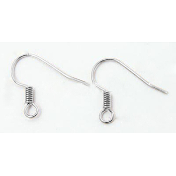 Brass Earring Hooks, Ear Wire, with Horizontal Loop, Nickel Free, Silver Color Plated, 17mm, Hole: 1.5mm, 21 Gauge, Pin: 0.7mm