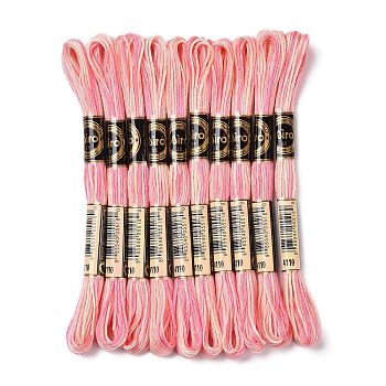 10 Skeins 6-Ply Polyester Embroidery Floss, Cross Stitch Threads, Segment Dyed, Pink, 0.5mm, about 8.75 Yards(8m)/skein