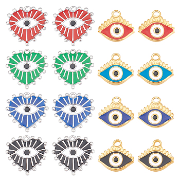 DICOSMETIC 16Pcs 8 Style 304 Stainless Steel Pendants, with Enamel, Heart & Eye, Mixed Color, 2pcs/style