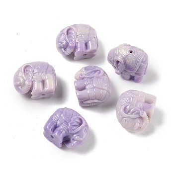 Synthetic Shell Dyed Carved Beads, Elephant, Two Tone, Lilac, 13x15x9mm, Hole: 1mm