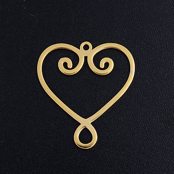 201 Stainless Steel Filigree Pendants, Heart, Golden, 24x22x1mm, Hole: 1.4mm